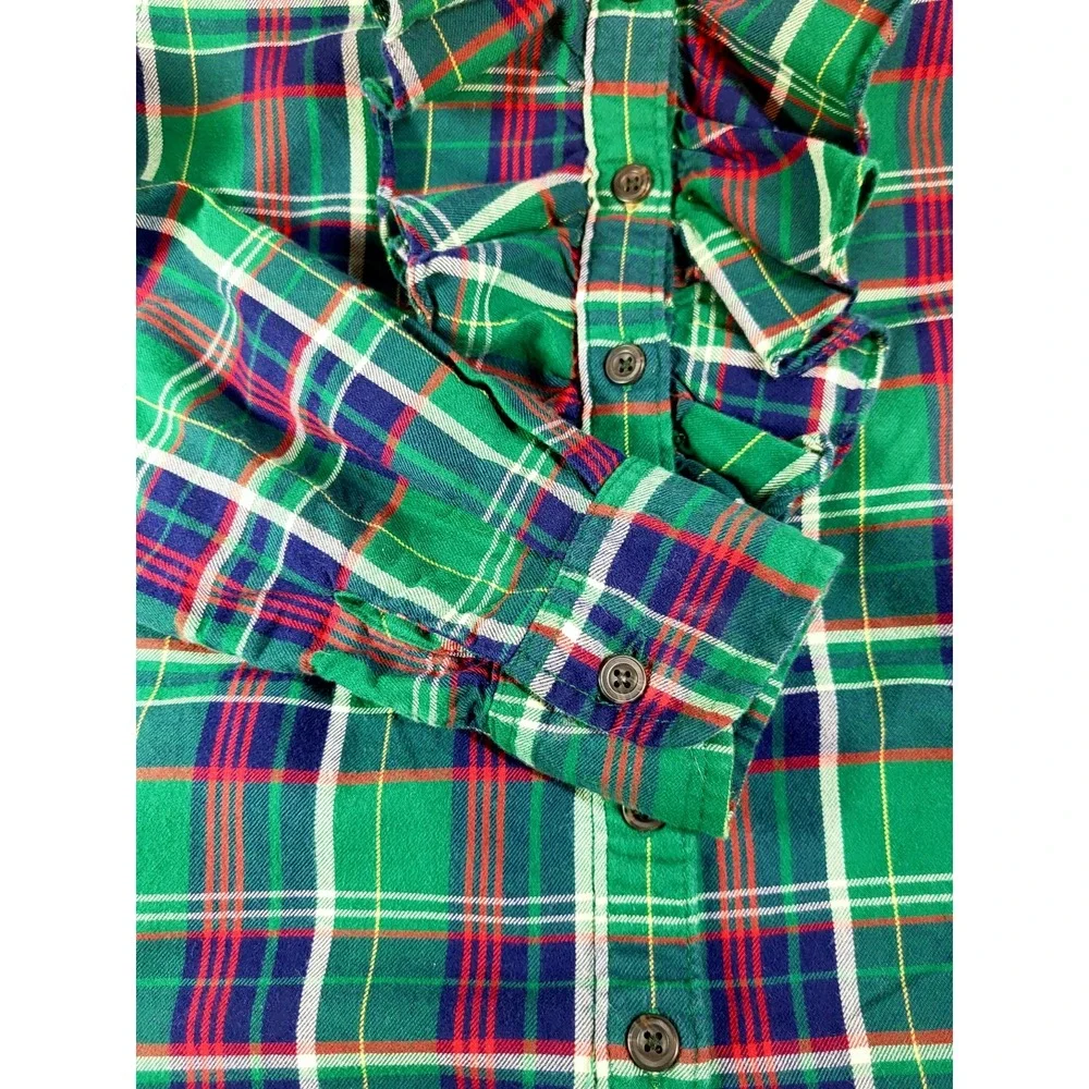 Ralph Lauren Plaid Ruffle Button Front Shirt Dress Long Sleeve Roll Tab Girls 10